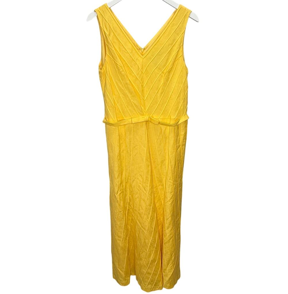 Vintage Positive Attitude Linen Blend Sleeveless Dress Size 14 Yellow Pleats New